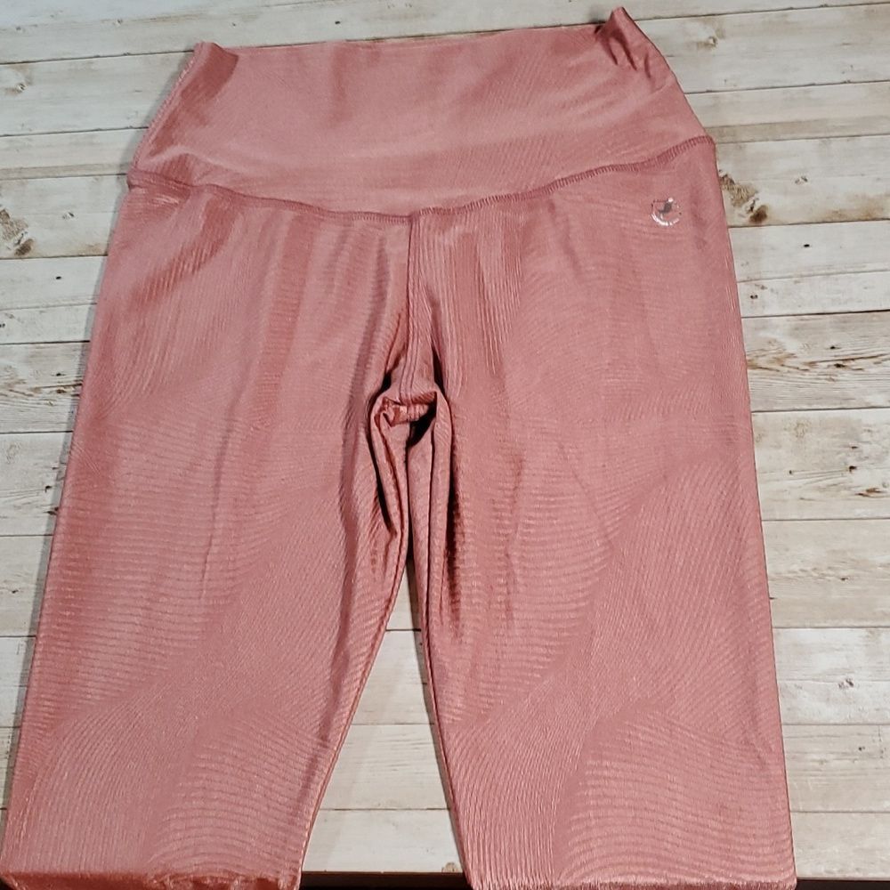 ABS2B Leggings Pink Tan Feather Textured Shiny Butt Booty Large - Picture 4 of 7
